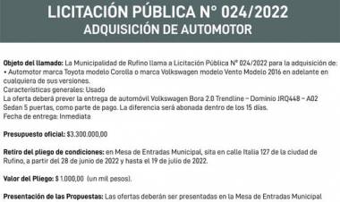 LICITACION PUBLICA N| 024/2022 ADQUISICION DE AUTOMOTOR