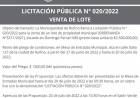 LICITACION PUBLICA N°20/2022 VENTA DE LOTE
