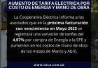COOPERATIVA ELECTRICA LIMITADA DE RUFINO: AUMENTO DE TARIFA