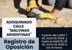 REGISTRO DE OPOSICION: ADOQUINADO CALLE "MALVINAS ARGENTINAS"