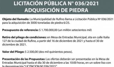 LICITACION PUBLICA 036/2021  ADQUISICION DE PIEDRA