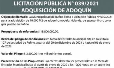 LICITACION PUBLICA 39/2021 ADQUISICION DE ADOQUINES