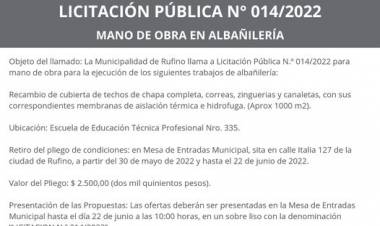 LICITACION PUBLICA N| 014/2022- MANO DE OBRA EN ALBAÑILERIA