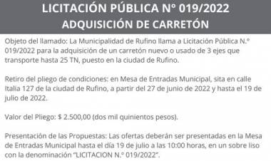 LICITACION PUBLICA N°19/2022 ADQUISICION DE CARRETON