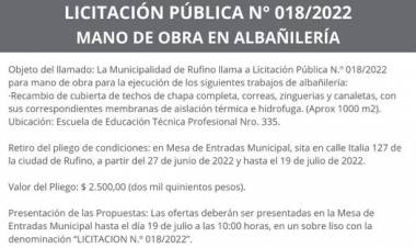 LICITACION PUBLICA N° 18/2022 MANO DE OBRA ALBAÑILERIA