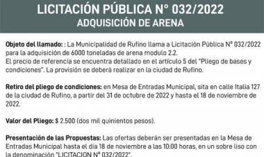 LICITACION PUBLICA N| 032/2022 ADQUISICION DE ARENA