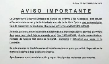 COOPERATIVA ELECTRICA LIMITADA DE RUFINO: PROBLEMAS INTERNET