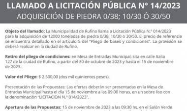 LLAMADO A LICITACION PUBLICA N! 14/2023