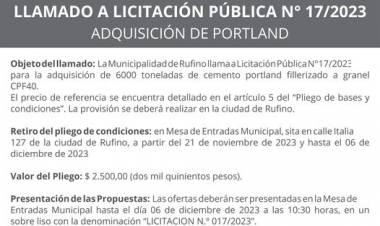 LLAMADO A LICITACION PUBLICA N! 17/2023