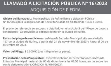 LLAMADO A LICITACION PUBLICA N! 16/2023