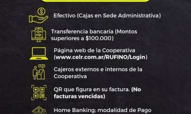 COOPERATIVA ELECTRICA LIMITADA DE RUFINO: MEDIOS DE PAGO