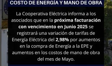 COOPERATIVA ELECTRICA LIMITADA DE RUFINO: UMENTO DE TARIFA ELECTRICA