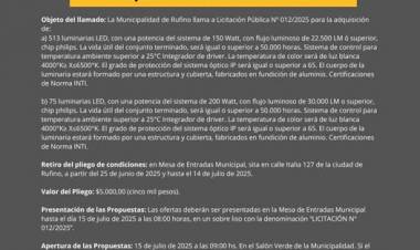 LICITACION PUBLICA N° 012/2025 COMPRA DE LUMINARIAS LED