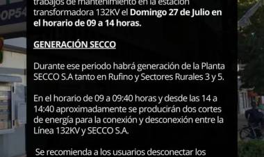 CELR: CORTE ENERGIA ELECTRICA DOMINGO 27 DE JULIO