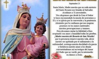 25 DE SETIEMBRE: DIA DE LA VIRGEN  DEL ROSARIO DE SAN NICOLAS