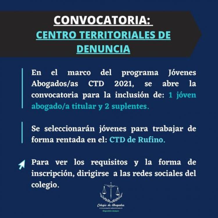 CONVOCATORIA PROGRAMA JOVENES ABOGADOS/AS CTD 2021