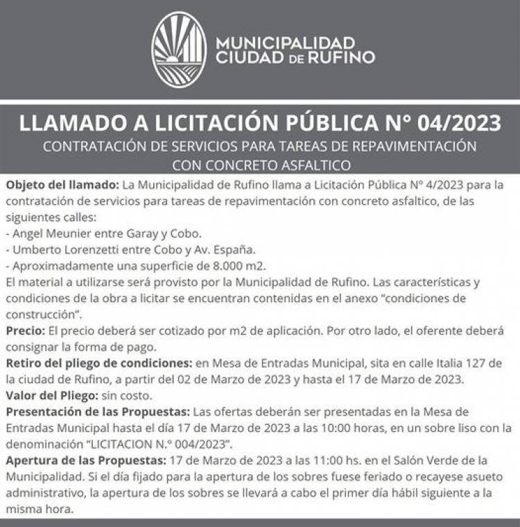 LICITACION PUBLICA N° 004/2023