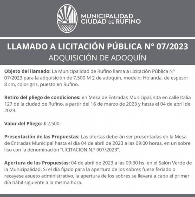 LICITACION PUBLICA N| 007/2023