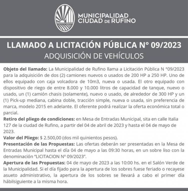 LICITACION PUBLICA N| 009/2023