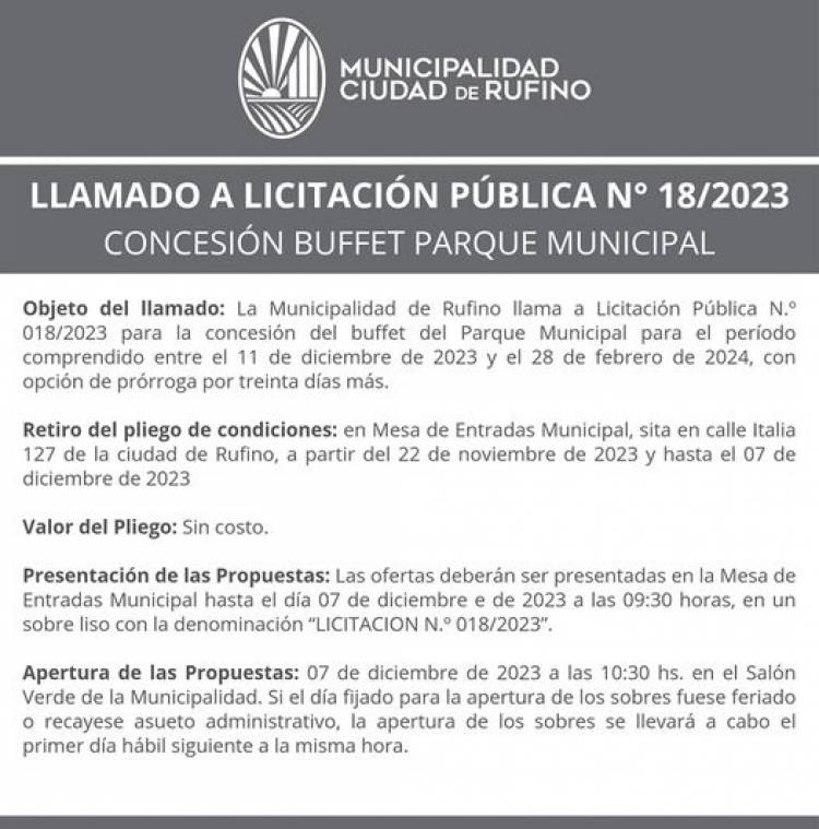 LLAMADO A LICITACION PUBLICA N!° 18/2023
