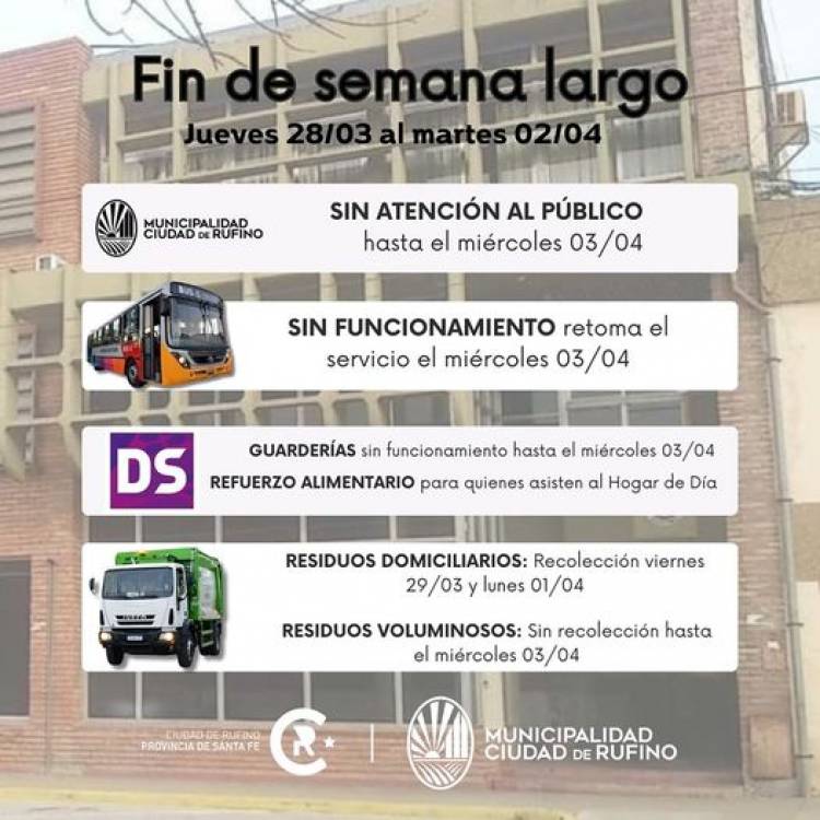 SERVICIOS PARA EL FIN DE SEMANA LARGO