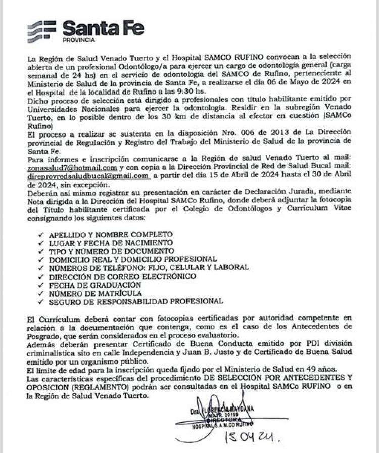 SAMCO RUFINO SELECCION PARA CARGO DE ODONTOLOGIA