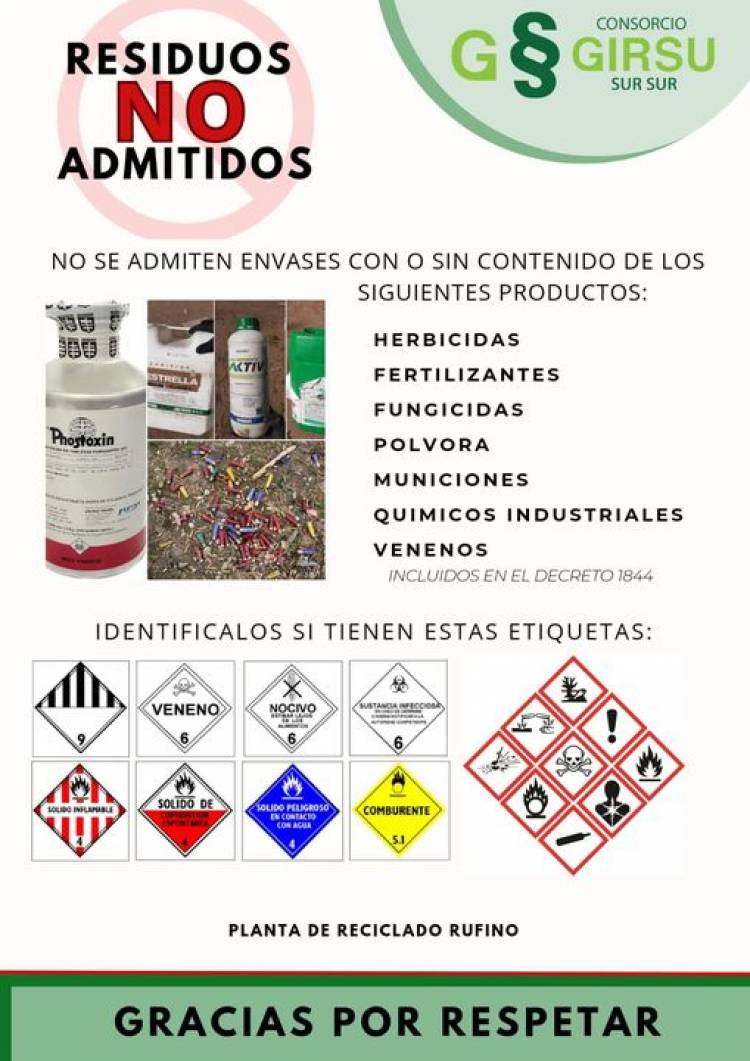 PLANTA DE RECICLADO DE RUFINO:RESIDUOS NO PERMITIDOS