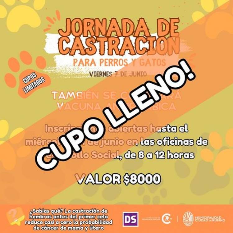 CUPO LLENO PARA CASTRACIONES