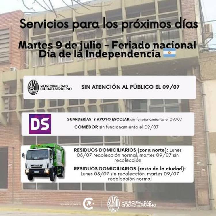 SERVICIOS PARA LOS PROXIMOS DIAS