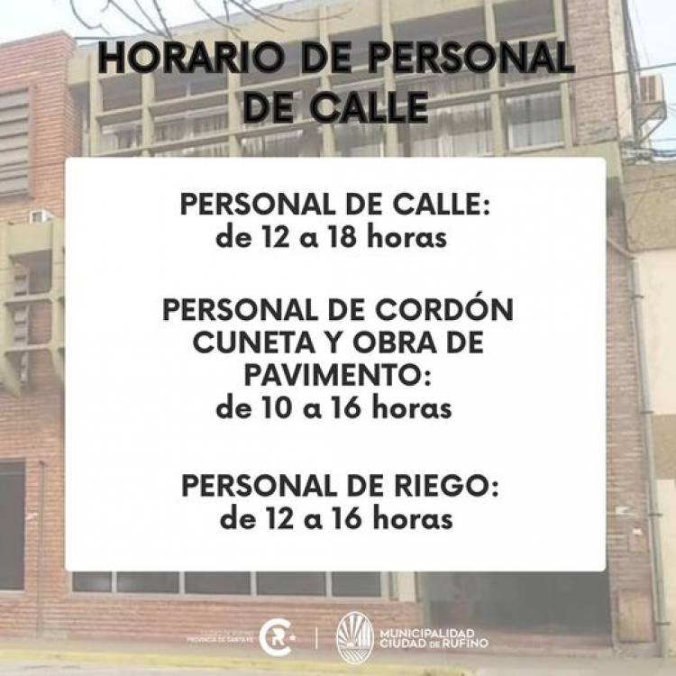 HORARIO PERSONAL DE LA CALLE