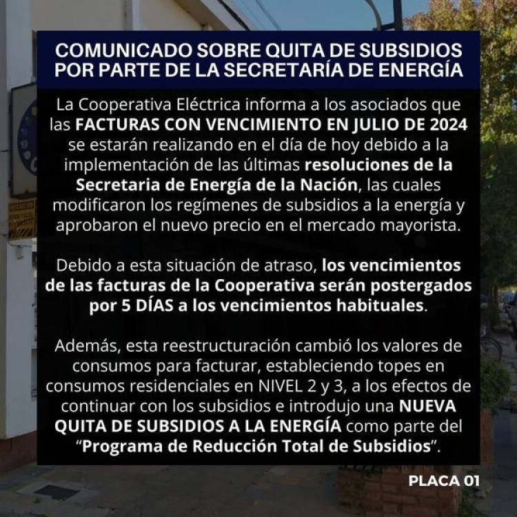 COMUNICADO SOBRE QUITA DE SUBSIDIOS