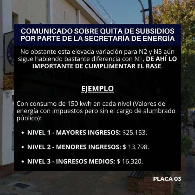 COMUNICADO SOBRE QUITA DE SUBSIDIOS