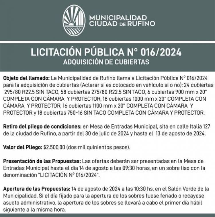 LICITACION PUBLICA N° 016/2024