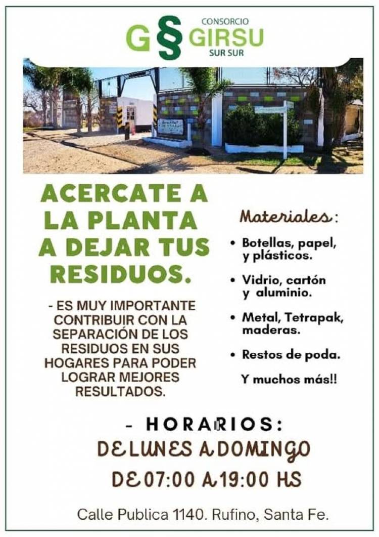 PLANTA RECICLADO DE RUFINO: ACERCATE A LA PLANTA