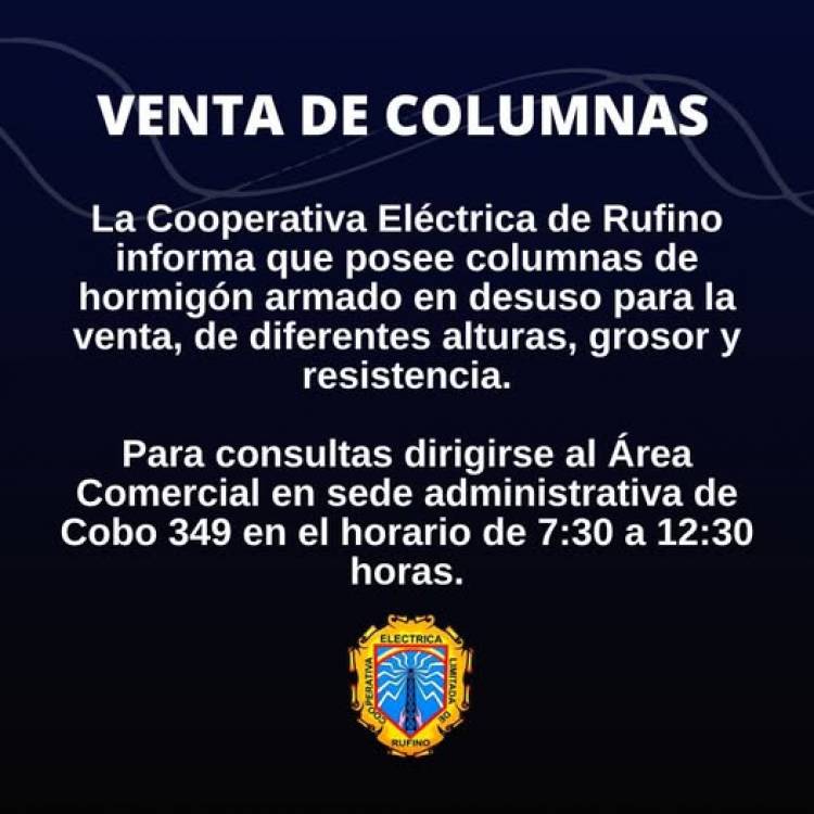 COOPERATIVA ELECTRICA LIMITADA DE RUFINO: VENTA DE COLUMNAS