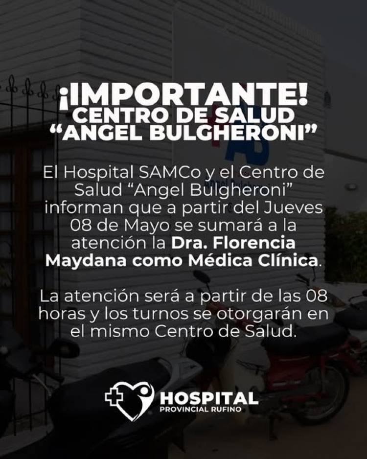 SAMCO RUFINO: NUEVOS SERVICIOS PARA EL "ANGEL BULGHERONI"