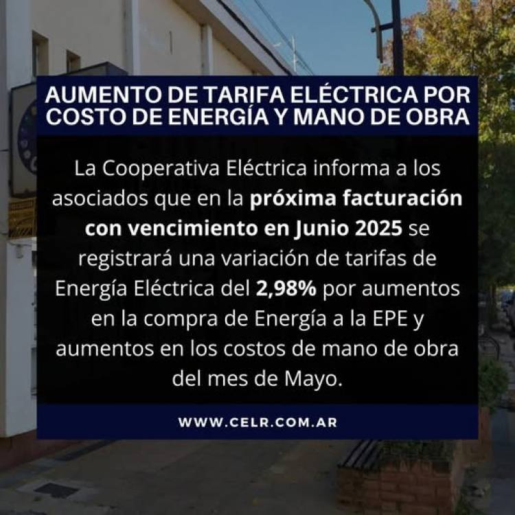 COOPERATIVA ELECTRICA LIMITADA DE RUFINO: AUMENTO  TARIFA
