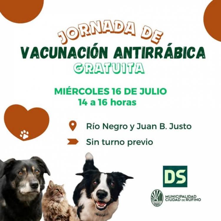VACUNACION ANTIRRABICA GRATUITA PARA PERROS Y GATOS