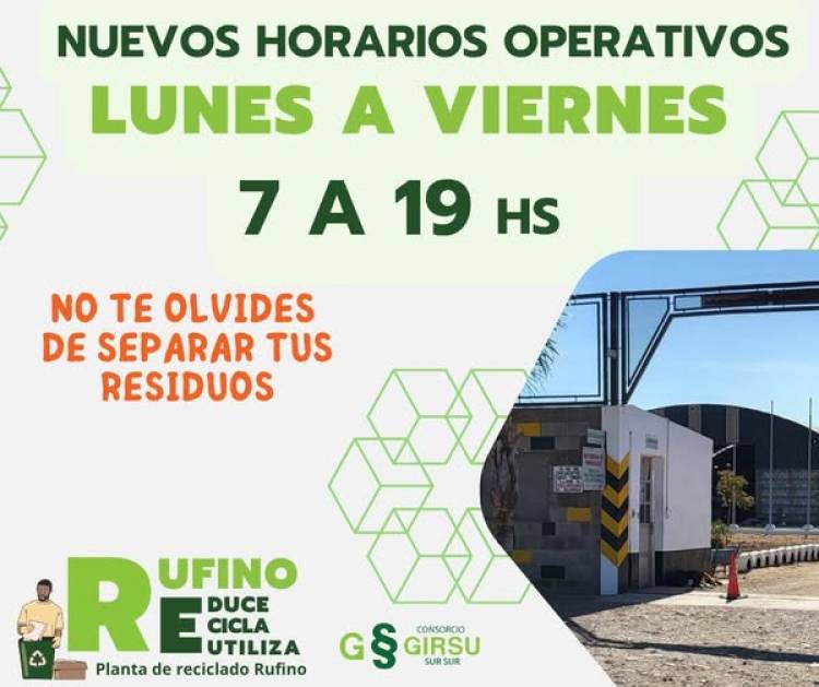 PLANTA DE RECICLADO RUFINO: NUEVO HORARIO