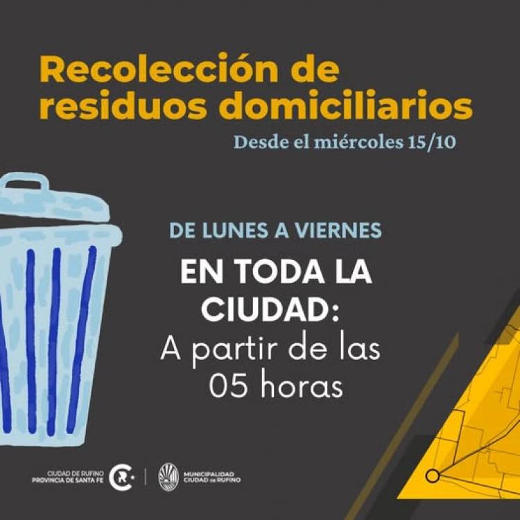 PLANTA DE RECICLADO RUFINO: NUEVO HORARIO PLANTA