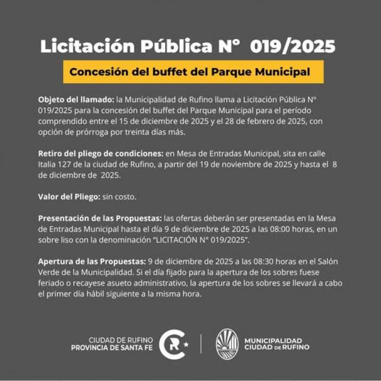 LLAMADO A LICITACION PUBLICA N° 19/2025