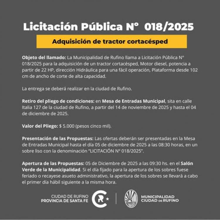 LLAMADO A LICITACION PUBLICA N° 18/2025