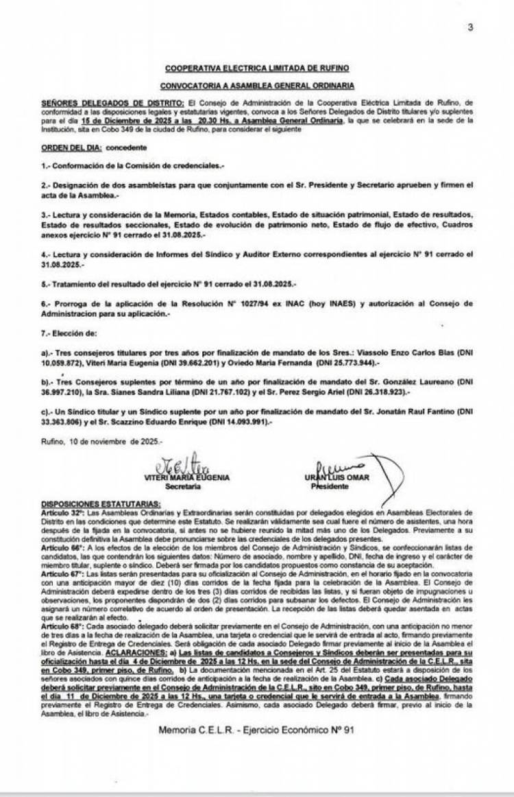 CELR: CONVOCATORIA ASAMBLEA GENERAL ORDINARIA