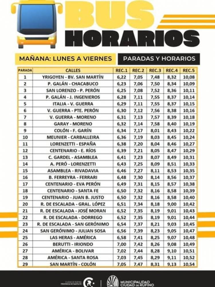 TE COMPARTIMOS EL RECORRIDO Y HORARIOS DEL BUS