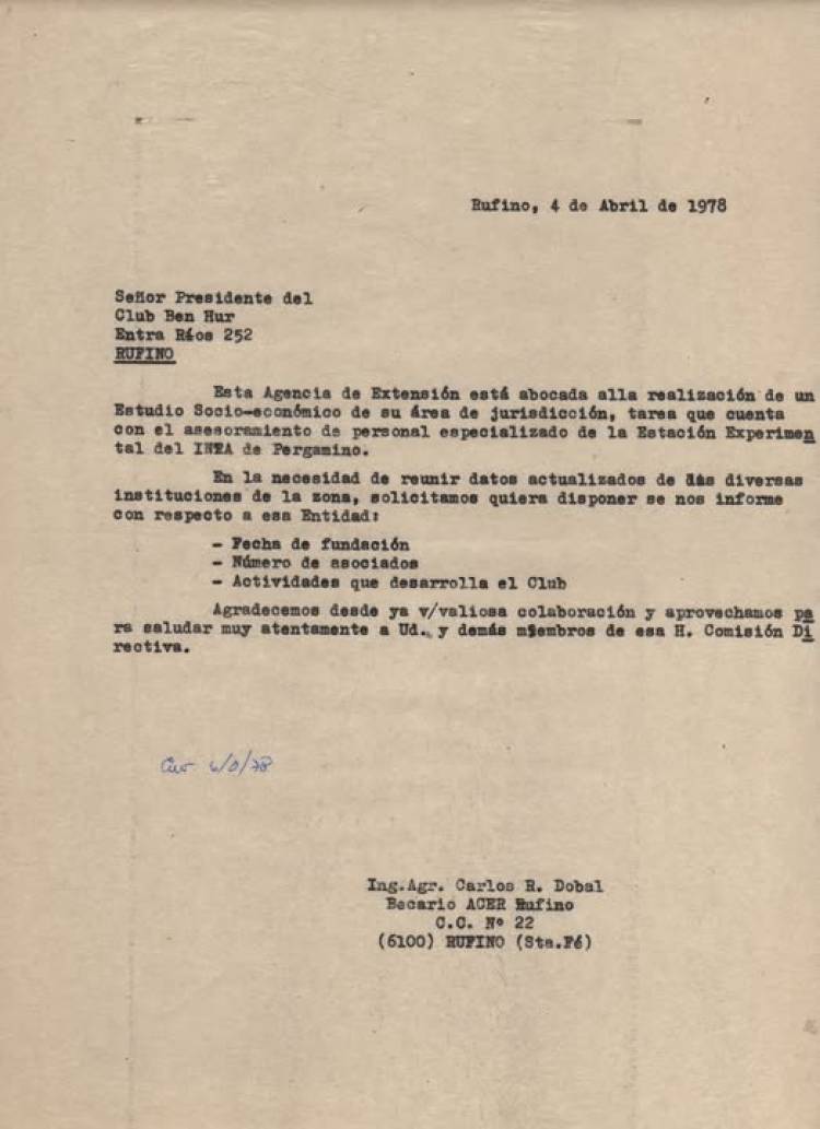 30 DE ABRIL: SE FUNDO EL CLUB BEN HUR