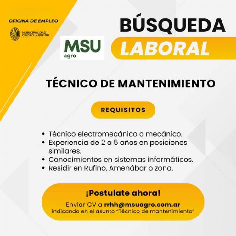 BUSQUEDA LABORAL: MSU AGRO