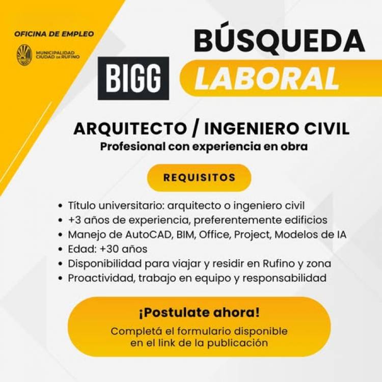 BUSQUEDA LABORAL: ARQUITECTO/ INGENIERO CIVIL